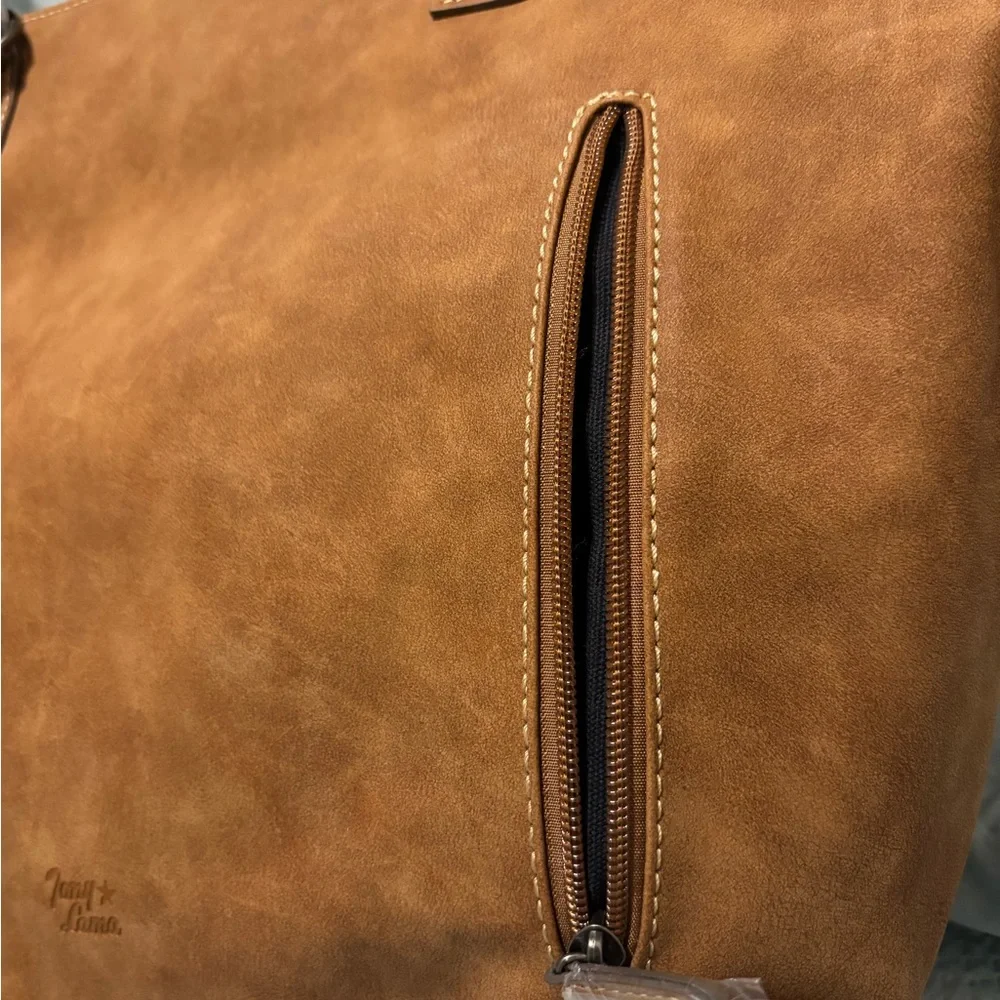 Elegant Tony Lama Brown Concealed Carry Leather Tote with Textured Stripes (NEW) - Picture 5 of 11